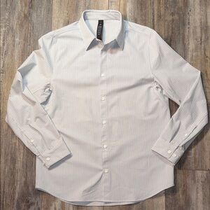 lululemon athletica Men's White Dress Shirt with Light Blue Pinstripes